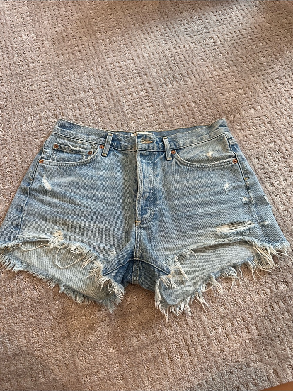Agolde Parker Light Blue Distressed High-Rise Denim Shorts